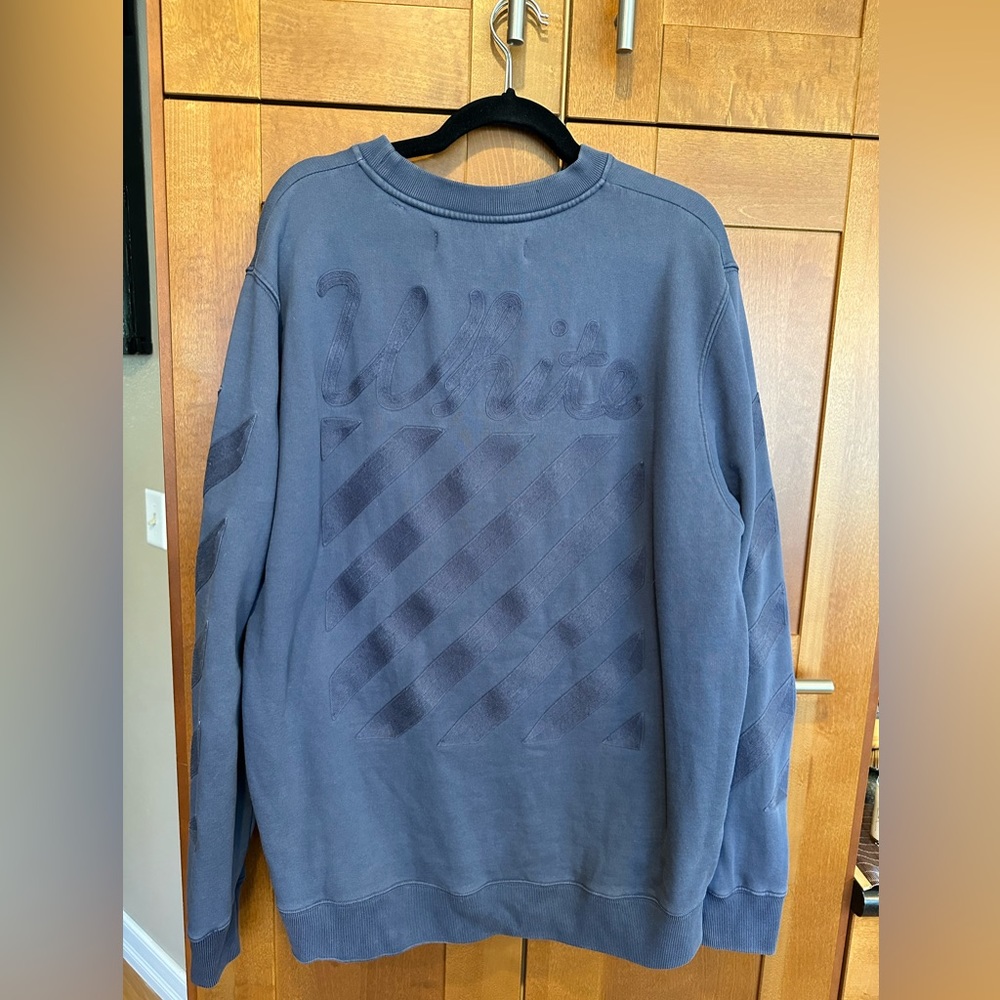 RARE Men’s OFF WHITE Tone on Tone SS16 Blue Crew Neck Size Large Great Condition
